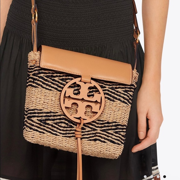 Tory Burch Miller stripe straw crossbody with dust bag - Picture 2 of 12
